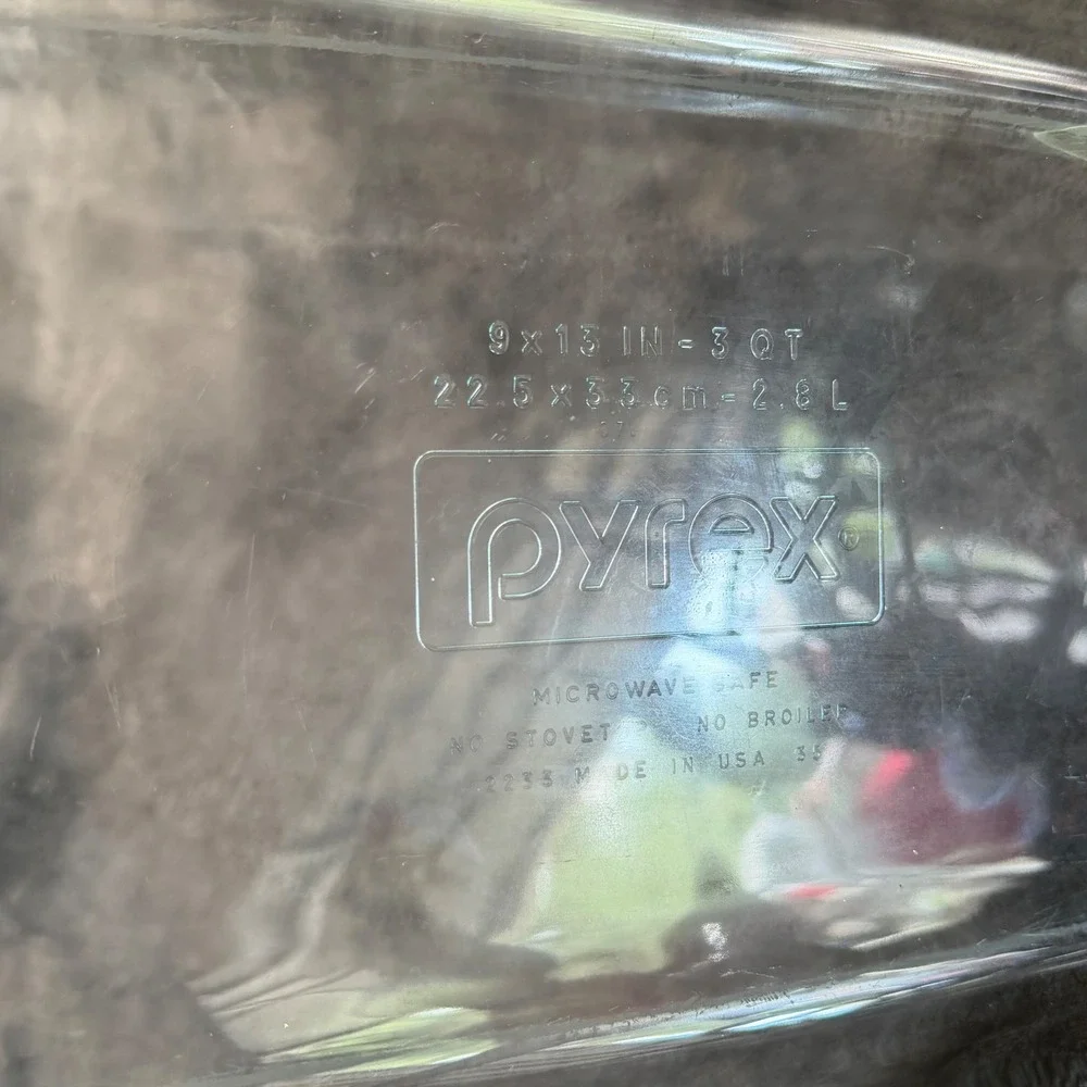 VTG‎ Pyrex 3 Quart Clear Glass Oblong Baking Dish 9x13 2233 USA Made Easy Grip